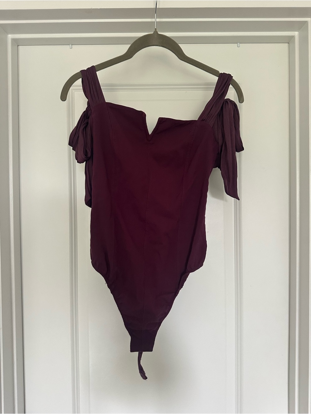 RARE** Free People Plum Off-Shoulder Tie-Strap Bodysuit